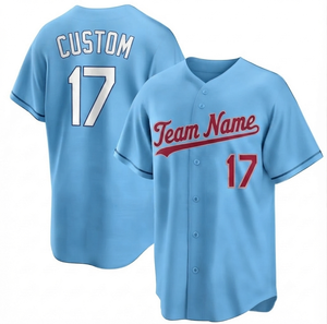 MANUFACTURER Maillot de baseball rayé bleu clair pour homme adulte, 100 % polyester, tissu mesh, col en V, manches courtes, respirant - Product Image 1