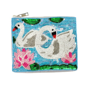 Monedero de mujer hecho a mano con cremallera y cuentas, diseño de flamenco tropical al atardecer, tipo clutch de playa con palmera, bordado bonito, regalo costero para resort - Product Image 6