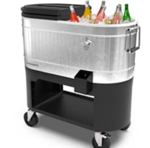 Classic Brushed Steel Galvanized Ice <b>Bucket</b> Beverage Holder Blue Rope Handles 5L Capacity Portable Durable Oval Floral Pattern - Product Image 3