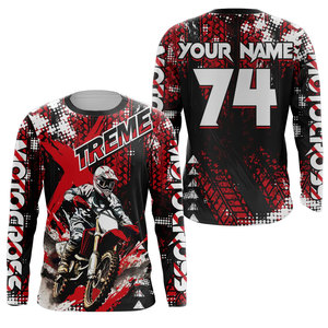 Maillot de motocross Treme à manches longues, impression par sublimation, rouge, noir, blanc, chemise de course à séchage rapide pour hommes, adulte, toutes saisons - Product Image 1