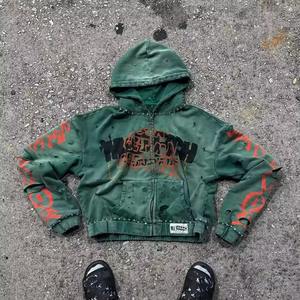 Sweat à capuche zippé surdimensionné en coton éponge française personnalisée 420 Gsm fermeture éclair courte perle fermeture éclair Boxy grande taille sweats à capuche pour femmes - Product Image 2