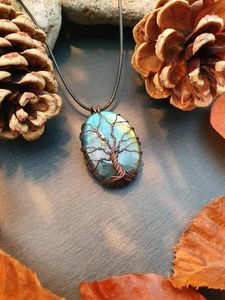 Opalite <b>Tree</b> of Life Pendant Necklace | Handmade Wire Wrapped <b>Crystal</b> Stone Jewelry | Healing Chakra Energy Pendant for Gifts - Product Image 5