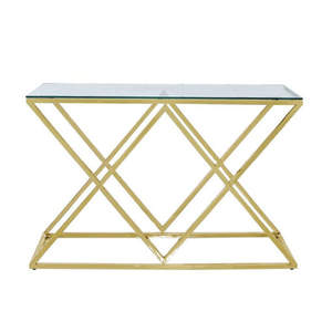 Table console Horizon Geometric X-Frame – Table de couloir en métal doré avec plateau en verre trempé transparent - Product Image 2