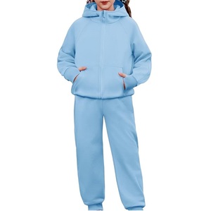 Hot Selling Custom Made <b>Brown</b> Color Kids Girls Tracksuits Set With Hoodie And Full Zipper Closure Hooded Kids Toddlers Tracksuit - Product Image 5
