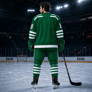 Camiseta de Hockey sobre Hielo Verde, Cuello en V, Manga Larga, Impresión Serigrafiada, Transpirable, Poliéster, Ropa Deportiva Unisex para Adultos - Product Image 4
