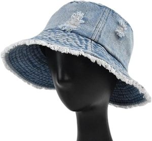 Chapeau Bob en Jean Déchiré à Bords Effilochés Unisexe Décontracté Printemps-Été Tendance Adulte Protection Solaire Extérieur - Product Image 1
