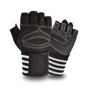 Half Finger Gym Gloves Unisex Weightlifting Training Gloves Breathable PU <b>Leather</b> Mesh Wrist Support Adjustable Strap Blue <b>Strip</b> - Product Image 2