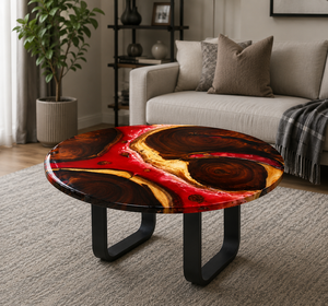 Mesa de Centro de Madera con Borde Natural, Hecha a Mano, Roja, Ecológica, de Resina Epoxi, Moderna, para Bodas Diwali, Muebles de Lujo para Sala de Estar - Product Image 3
