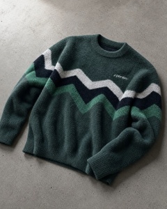 Fuzzy Knitted Sweater Zigzag Chevron Pattern Fluffy Jacquard Heavyweight Oversized Loose Fit <b>Jumper</b> Apparel Wholesale - Product Image 2