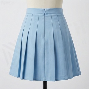 Women <b>Pleated</b> Mini <b>Skirt</b> Solid Color Light Blue Woven Fabric Regular Waistline All Seasons Breathable Style - Product Image 2