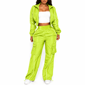 Ensemble de survêtement pour femme en nylon léger coupe-vent, veste zippée, pantalon cargo, streetwear, tenue 2 pièces - Product Image 1