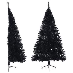 Semi-sapin de Noël artificiel en PVC noir de 1,80 m avec support – Décoration festive pour les fêtes - Product Image 1
