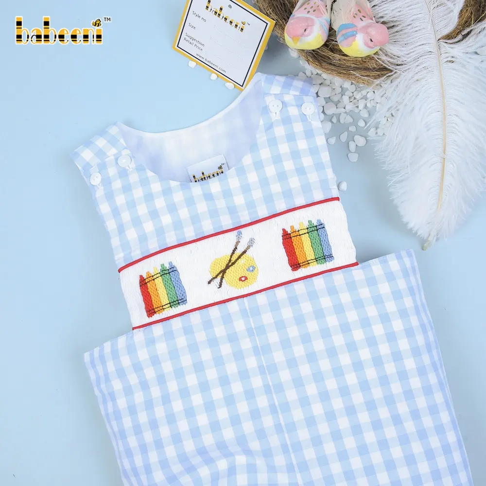 Cute drawing tools longall for boy ODM OEM wholesale smocked children clothing set high quality Babeeni - BB1128