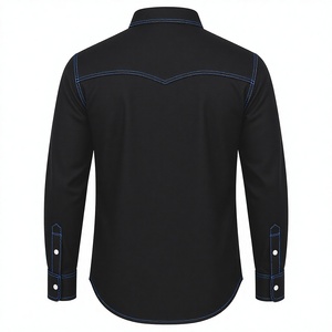 Camisa de Trabajo Negra Personalizada para Hombre 2026, Estilo Occidental, Resistente al Fuego, con Costuras Azules, Corte Regular, Manga Larga, Color Sólido, Cierre de Botones - Product Image 3