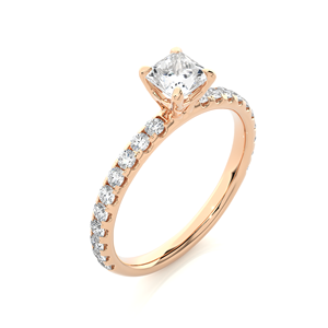 Bague de fiançailles solitaire en or jaune 14 carats avec diamants d'accompagnement, certifiée IGI, taille princesse, 1,01 carat, diamant de laboratoire - Product Image 3
