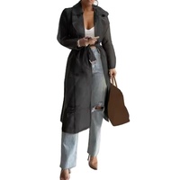 Chemises élégantes Trench Coat transparent à lacets Printemps solide Sheer Mesh Manteau boutonné à manches longues avec ceinture Disponible en cuir