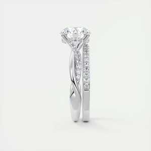 Bague de fiançailles solitaire en or blanc 14 carats avec diamant de laboratoire rond de 2,15 carats, sertie pavé en nœud entrelacé, pour demande en mariage - Product Image 5