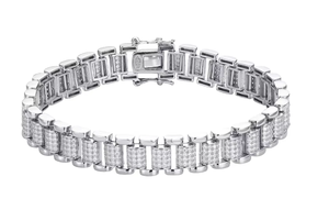 Silver Moissanite Tennis Bracelet Iced Link <b>Bangle</b> Round Brilliant Claw <b>Set</b> Unisex Party Jewelry - Product Image 1