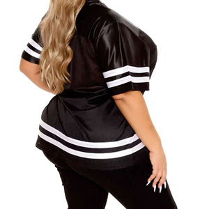 Camiseta de fútbol americano de malla con gráfico de esqueleto y pedrería de lujo para mujer, de manga corta, transpirable, oversize, estilo streetwear, al por mayor - Product Image 6