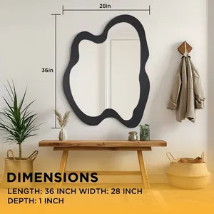 Miroir mural noir irrégulier moderne en verre, décoration intérieure, miroir d'appoint pour salle de bain, design style scène naturelle - Product Image 2