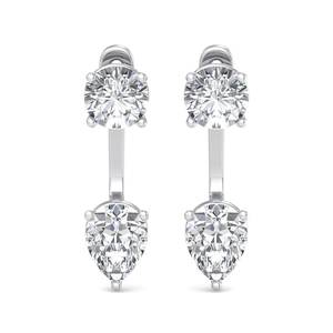 Pendientes de lujo en oro rosa con diamantes redondos y talla pera, minimalistas, dos en uno, joyería de moda para mujer - Product Image 4