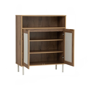 Armoire de rangement moderne en chêne Wotan avec pieds en métal blanc et portes en maille, armoire multifonction fabriquée en Malaisie - Product Image 4