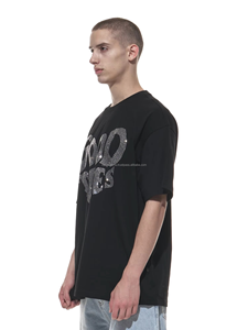 T-shirts pour hommes en jersey oversize avec logo imprimé en strass brillant en diamant, 100% coton peigné - Product Image 3