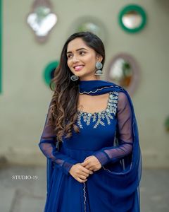 Floral Bordado Georgette Anarkali Dupatta 52 \ "Maxi Diseño Tamaños 2017 Verano Elegancia Longitud larga Tela elegante - Product Image 3