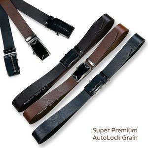 Ceinture pour homme en cuir de vache véritable avec boucle automatique et plaque en alliage géométrique - Product Image 3