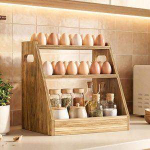 High Capacity Chicken <b>Egg</b> Organizer & Dispen 3 Layer Large Wood <b>Egg</b> Holder with Handle Multilayer Countertop <b>Egg</b> <b>Storage</b> Box - Product Image 2