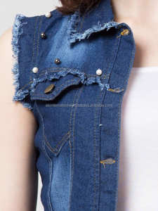 Veste en jean à manches longues pour femmes de haute qualité les plus populaires personnalisables en gros peau de mouton coton Jean vestes traitement teint - Product Image 6