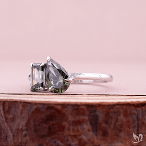 <b>Emerald</b> and Pear Cut Green Lab Grown Diamond Toi et Moi Engagement <b>Ring</b> 925 Sterling <b>Silver</b> Two Stone Minimal Ready To Ship <b>Ring</b> - Product Image 3
