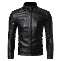 Blouson moto homme noir en cuir PU imperméable, respirant et écologique, col montant, fermeture éclair, coupe ajustée, manches classiques