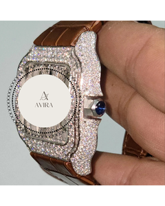 High on Demand Sleek Designed Iced Out Natural Diamond Wrist Leather Strap <b>Watches</b> for Mens Luxury Occasional At Best Price - Product Image 2