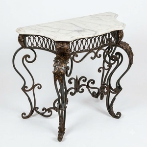 Mesa Consola de Pared de Hierro Forjado a Mano Estilo Europeo Vintage con Tapa de Mármol, Personalizada para Entrada Interior, para Sala de Estar - Product Image 1