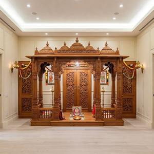 Templo de Pooja de Madera de Teca con Aspecto de Mármol Blanco, Estilo Moderno, Tallado a Mano, Mandir Devocional con Cajones para Sala de Estar, Reino Unido - Product Image 4