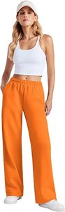 Women High Waist Orange Wide Leg Sweatpants Drawstring Loose Fit Solid Knitted <b>Lounge</b> <b>Pants</b> Casual Full Length - Product Image 4