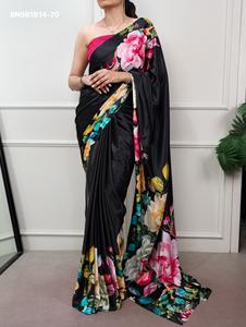 Beautiful <b>Satin</b> Silk with Digital Multi-Color Floral Print <b>Saree</b>-Set Collection Supplier from India Wholesale Supply - Product Image 5