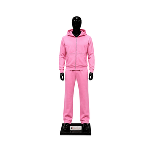 Conjunto Deportivo Rosa para Hombre: Sudadera con Cremallera Completa y Pantalones de Chándal de Pierna Recta, Ropa Deportiva Casual Lisa, Traje de Jogging, Venta al por Mayor, Ropa Deportiva Personalizada - Product Image 1