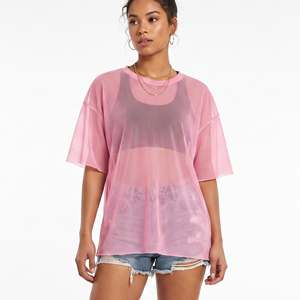 T-shirt transparent tendance pour femme, style hip-hop, léger, respirant, séchage rapide, à épaules tombantes - Product Image 1