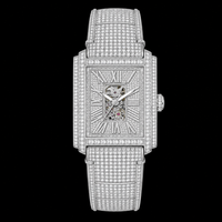 Montre rectangulaire squelette en argent sertie de pierres, montre-bracelet de luxe pour homme