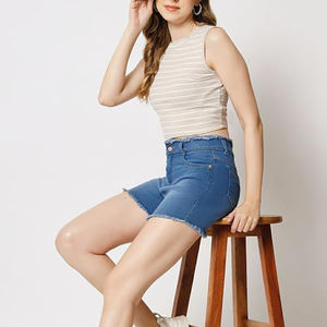 Mid <b>Waist</b> Denim <b>Shorts</b> Women Breathable Casual Summer Sexy Skinny Fit Boot Cut Customizable Design Streetwear - Product Image 5