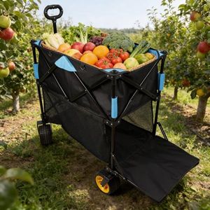 Carrito Plegable de Gran Capacidad con Extensor Extra Largo, Carrito de Jardín, Compras y Playa en Negro y Azul para Camping - Product Image 4