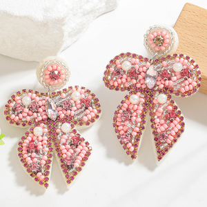 New Elegant Bohemian Beads Women's Classic <b>Sweet</b> Pink Rice Beads Beads Rhinestone Bow Women's BY MULTI CRAFT - Product Image 1