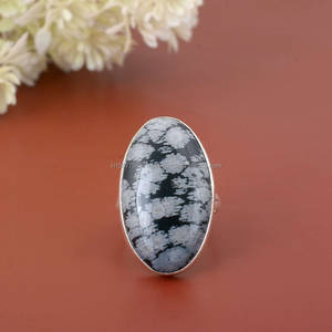 Anillo de plata esterlina 925 hecho a mano, anillo de declaración de obsidiana de copo de nieve blanco negro, anillo de obsidiana hecho a mano con bisel simple - Product Image 5