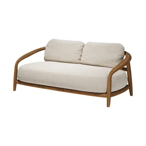 Sofá Escultural de Madera de Teca Sólida – Sofá Minimalista de 2 Plazas con Tapicería en Color Blanco Hueso - Product Image 1