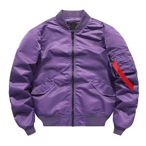 Chaquetas Bomber Casuales para Hombre 100% Poliéster, Color Morado, Cierre de Cremallera, Mangas Largas, Cuello Alto, Chaquetas Bomber para Hombre - Product Image 2