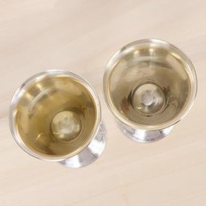 Vintage Aluminum <b>Wine</b> <b>Goblets</b> Bell Shape Handmade Gold Rimmed Stemware Wedding Set of 2 - Product Image 4