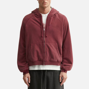 OEM Custom Vintage Washed Zip-Up Hoodie Men Heavyweight Cotton Fleece Eco-Friendly 280g Streetwear Manufacturer - Product Image 1