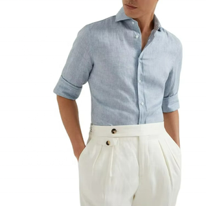 Camisas de Lino Casuales para Hombre OEM con Logotipo Personalizado, Camisa de Lino Sólida de Manga Larga, Transpirable y Suave - Product Image 4